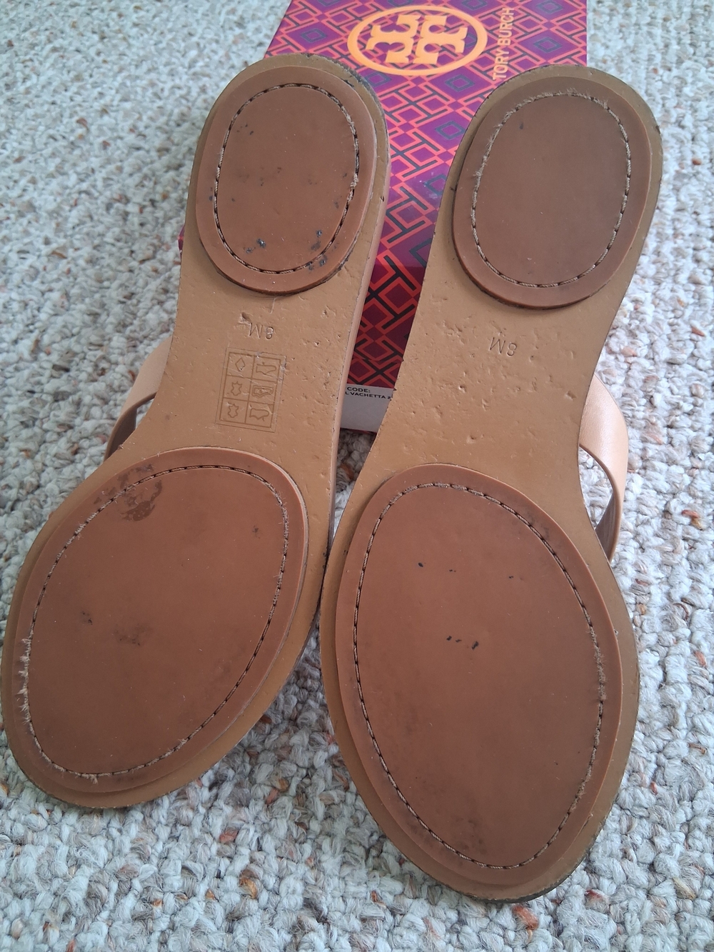 Tory Burch Tan Manon Calf Leather Thong Sandals In Natural Vachetta Sz 8 - Picture 4 of 10